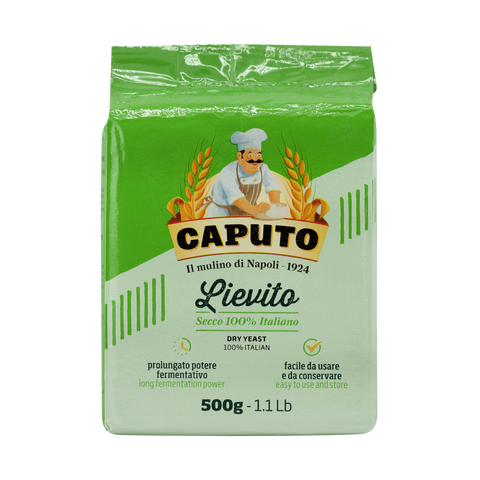 Caputo dry yeast package with green and white design on a white background