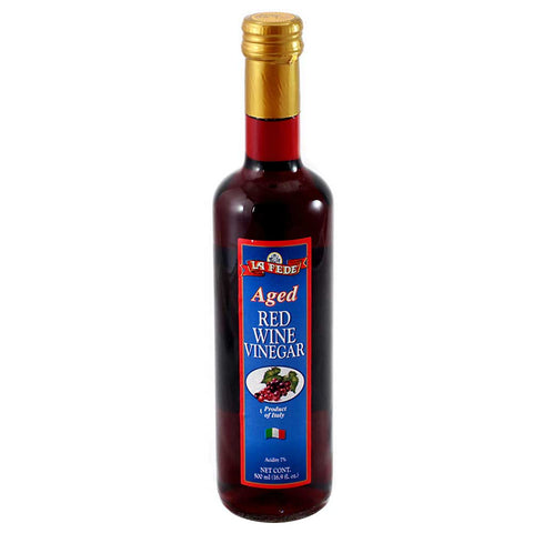 Bottle of La Fedé aged red wine vinegar on a white background
