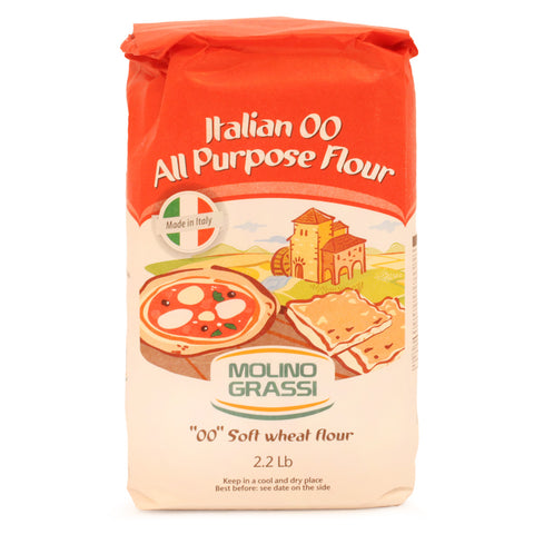 Bag of Molino Grassi Italian All Purpose Flour on a white background