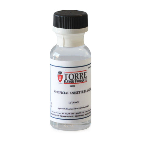 Bottle of Torre Flavor Products artificial anisette flavoring on a white background