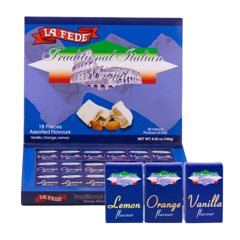 Box of La Fede Traditional Italian nougat with flavors displayed