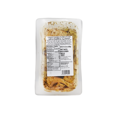 Back of Whole Artichokes with Stems Packaged on a white background