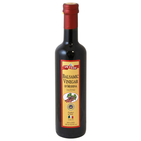 Bottle of La Fede Balsamic Vinegar of Modena on a white background