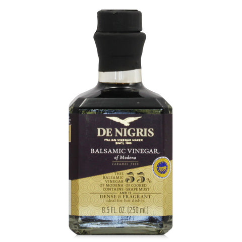 Bottle of De Nigris Balsamic Vinegar on a white background