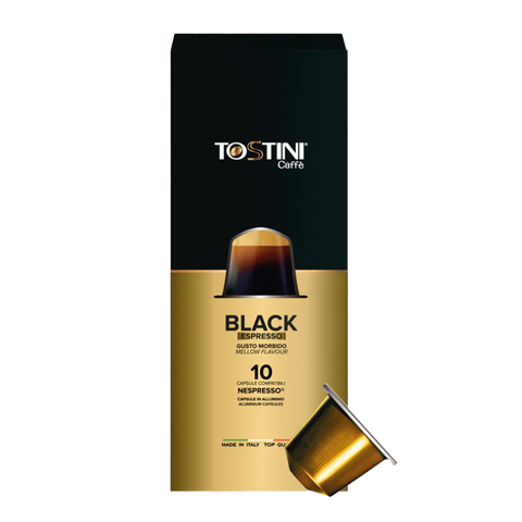 Tostini Caffè Black Espresso coffee capsule packaging on a white background
