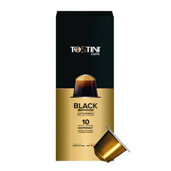 Tostini Caffè Black Espresso coffee capsule packaging on a white background
