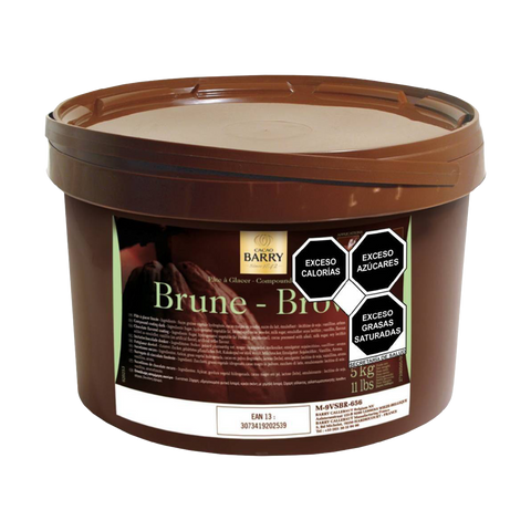 Brown container with Barry chocolate label on a white background