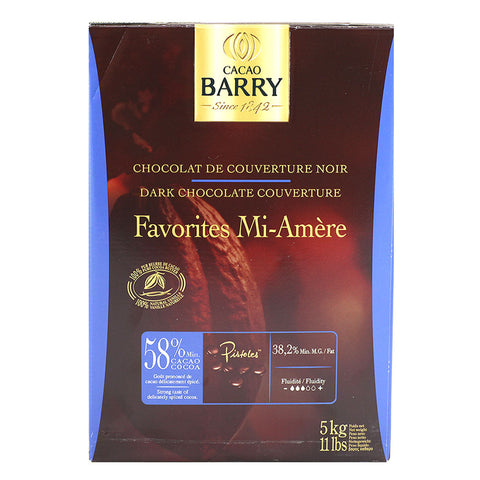 Cacao Barry dark chocolate packaging with branding and product details.