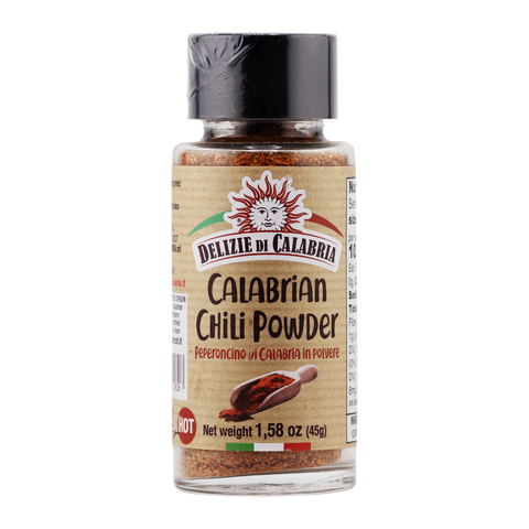 Bottle of Delizie di Calabria Calabrian Chili Powder on a white background