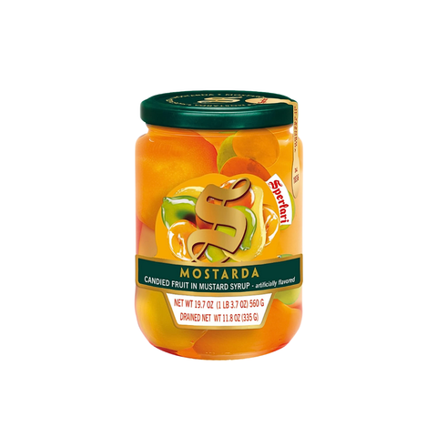 Jar of Savarin Mostarda on a white background