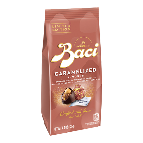 Perugina Baci Caramelized Almonds chocolate packaging on a white background