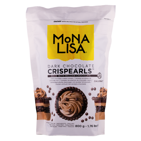 Bag of Mona Lisa Dark Chocolate Crispearls on a white background