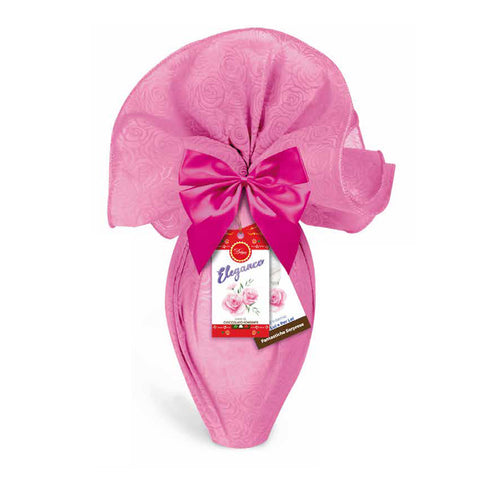 Pink decorative package with a bow and Elegance branding on a white background