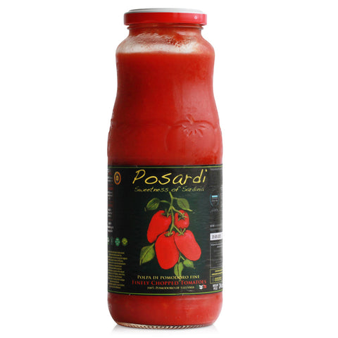 Bottle of Posardi tomato sauce on a white background