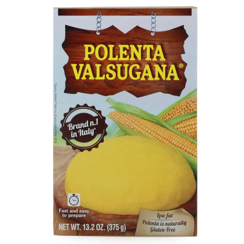 Polenta Valsugana packaging with corn illustration on a white background