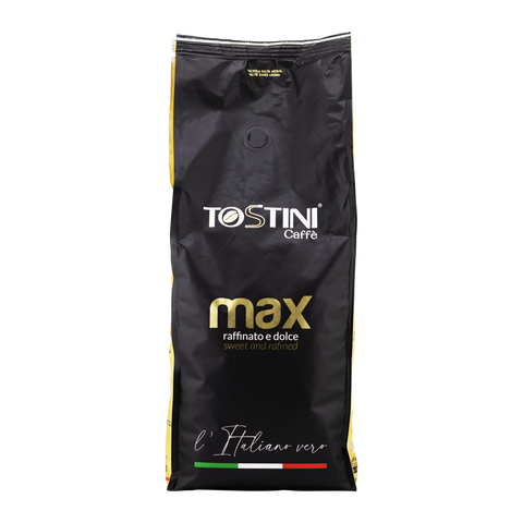 Black coffee bag with Tostini Caffè branding on a white background
