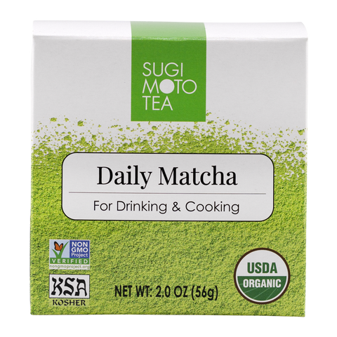 Box of Sugi Moto Tea Daily Matcha with green and white design