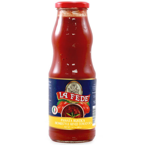 Bottle of La Fede pasta sauce on a white background