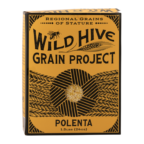 Box of Wild Hive Grain Project Polenta on a white background