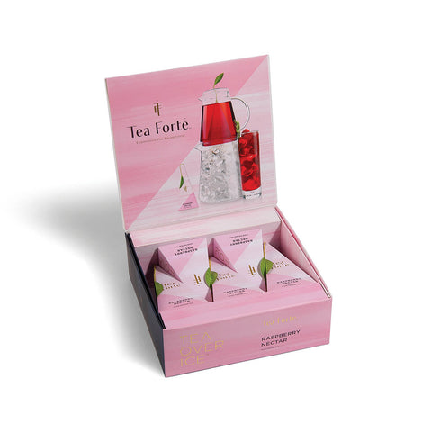 Tea Forte raspberry nectar tea set packaging on a white background