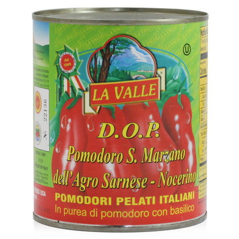 Can of La Valle D.O.P Pomodoro S. Marzano with red and green label