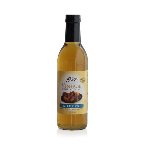 Bottle of Reese Vintage Sherry wine on a white background