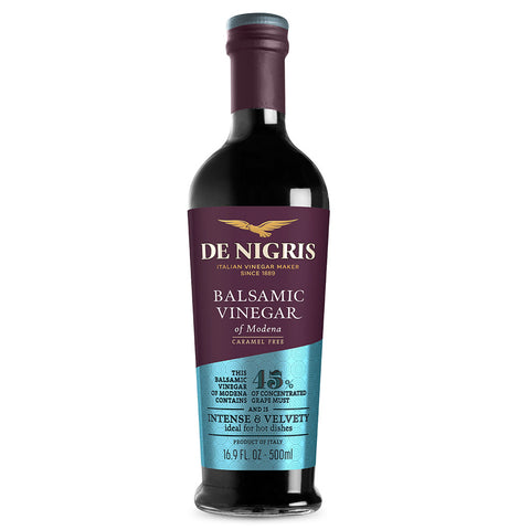 Bottle of De Nigris Balsamic Vinegar on a white background