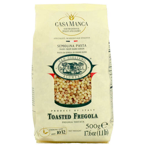 Bag of Casa Manga toasted fregola pasta on a white background