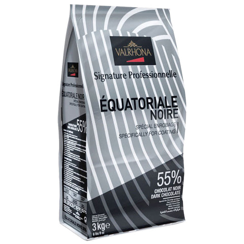 Valrhona Equatoriale Noire dark chocolate packaging on a white background