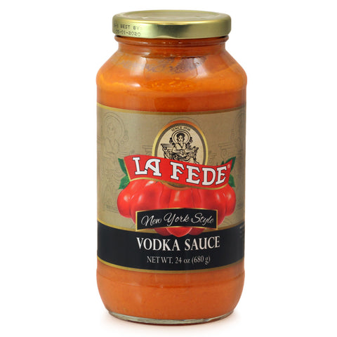 Jar of La Fede Vodka Sauce on a white background