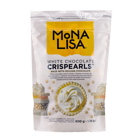 Package of Mona Lisa White Chocolate Crispearls on a white background